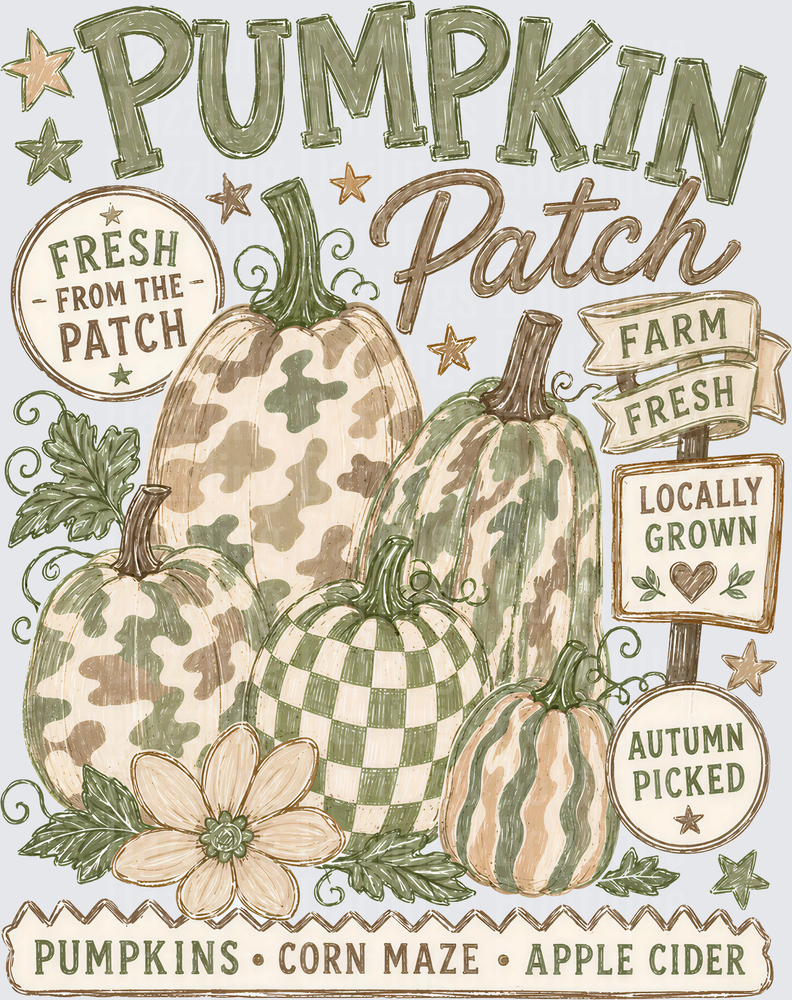 Pumpkin Patch Farm Fresh Sage Green Camo Checkered Gourds