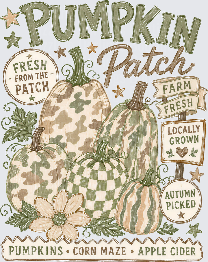 Pumpkin Patch Farm Fresh Sage Green Camo Checkered Gourds