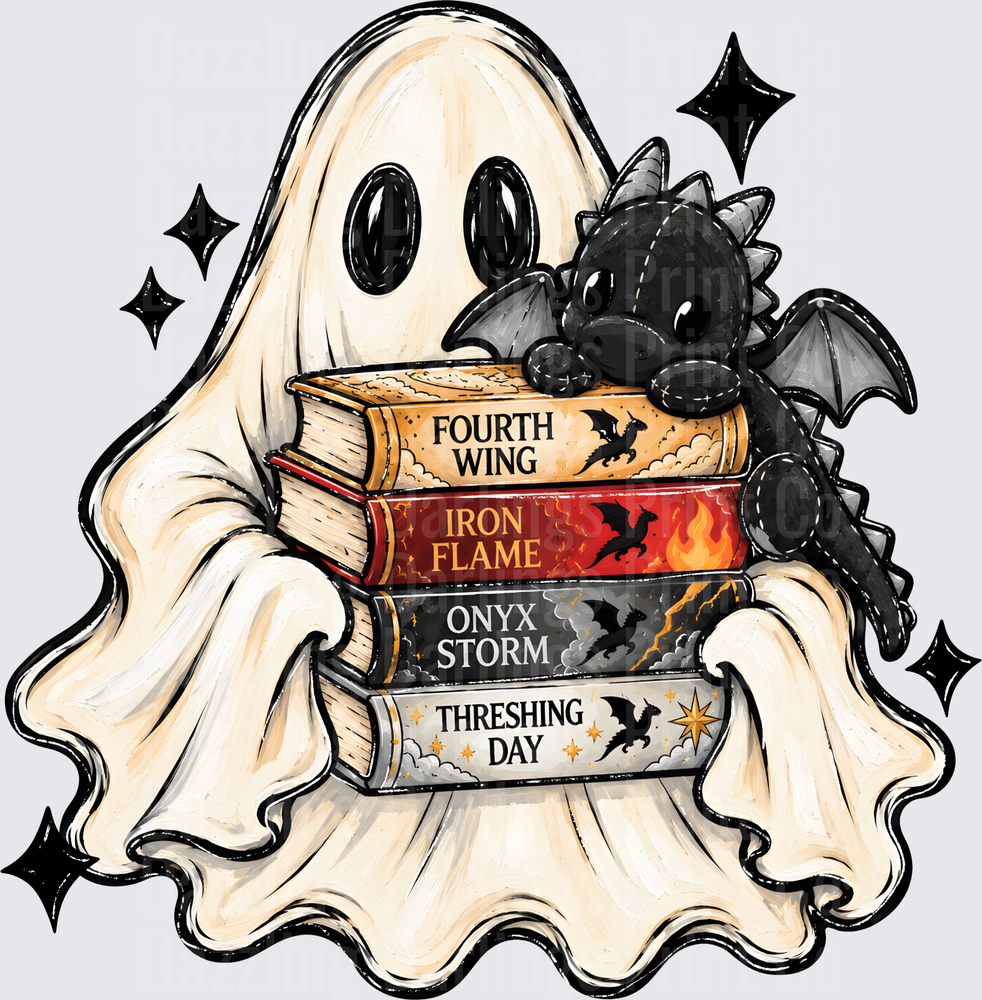 Cute Ghost Hugging Fourth Wing Series Books with Baby Dragon