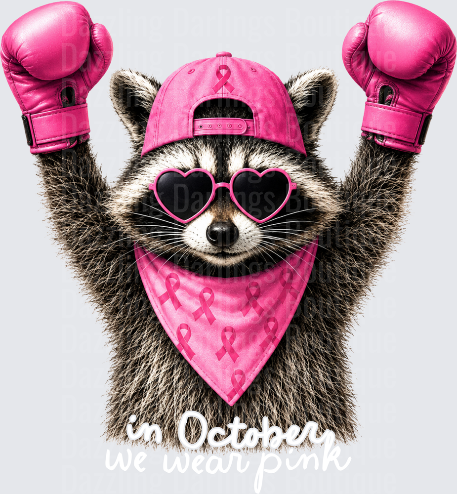 Raccoon Pink Boxing Gloves Breast Cancer Awareness in October