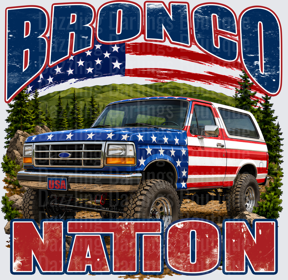 Bronco Nation American Flag Ford Bronco Mountain Scene