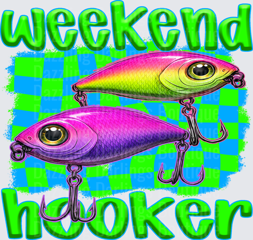 Weekend Hooker Fishing Lures with Checkered Flag Background