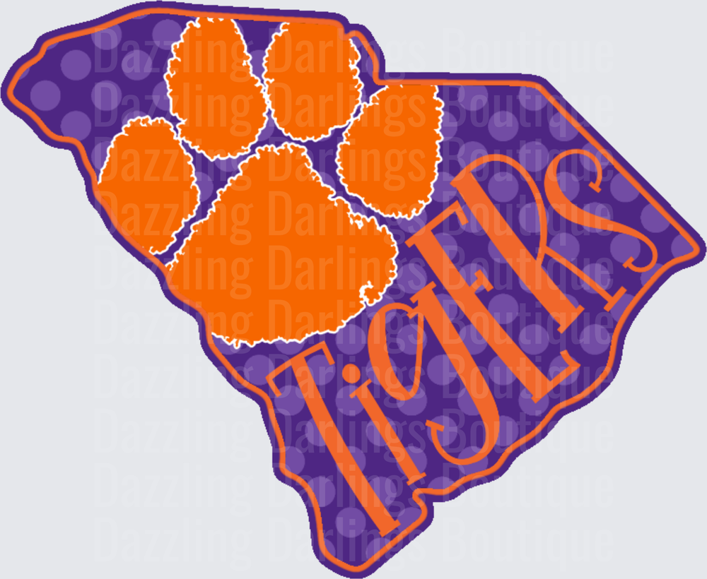 Clemson Tigers Paw Print South Carolina State Shape Polka Dot