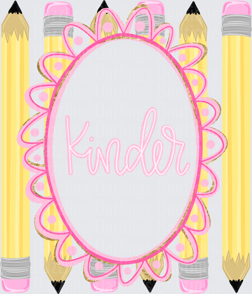 Kinder Pencils Pink Gold Floral Oval Frame Back to School