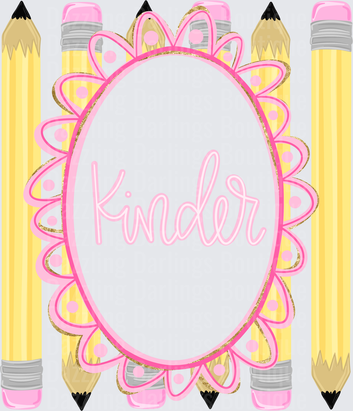 Kinder Pencils Pink Gold Floral Oval Frame Back to School