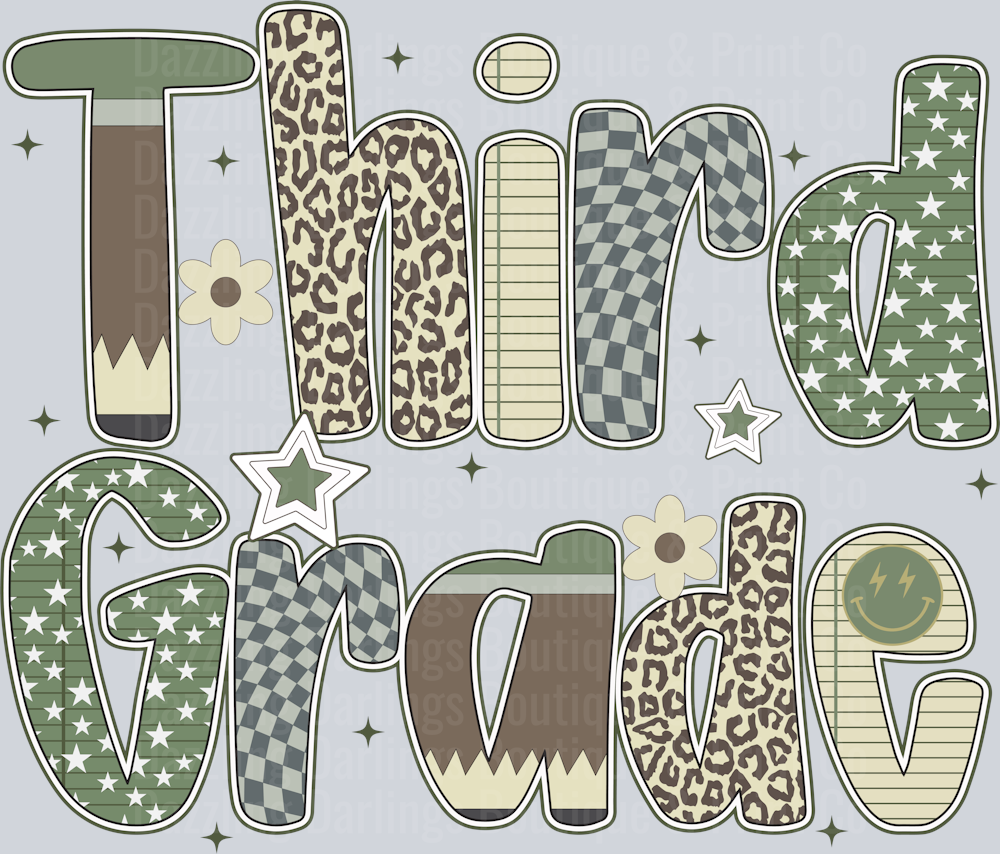 Third Grade Camo Patterned Letters Stars Leopard