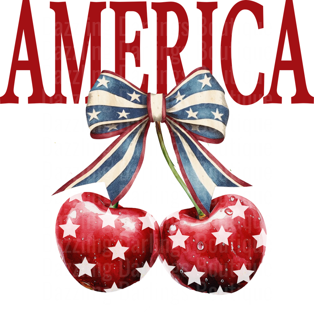 America Red Cherries with Patriotic Stars and Stripes Bow