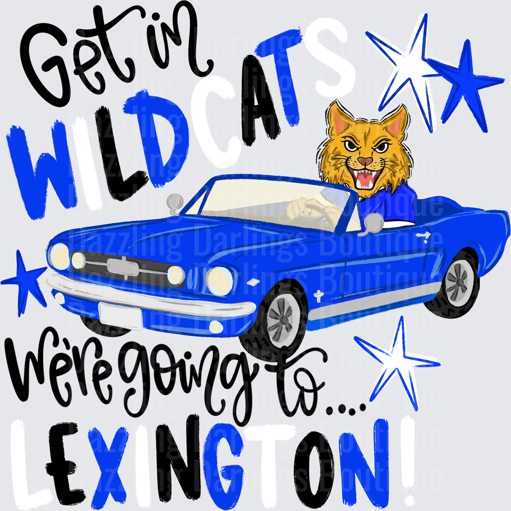 Wildcat Mascot Blue Convertible Mustang Get In Wild DTF