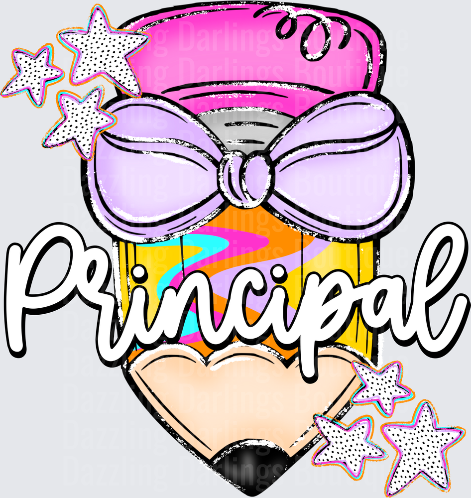 Retro Boho Pencil with Bow and Stars Principal Design
