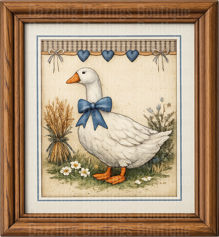 White Goose with Blue Bow Tie Country Folk Art Design