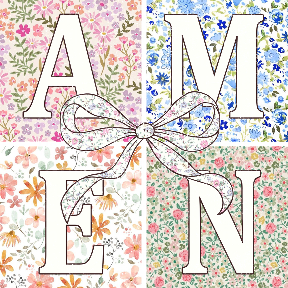 AMEN Floral Letters with Bow Tie Religious Design