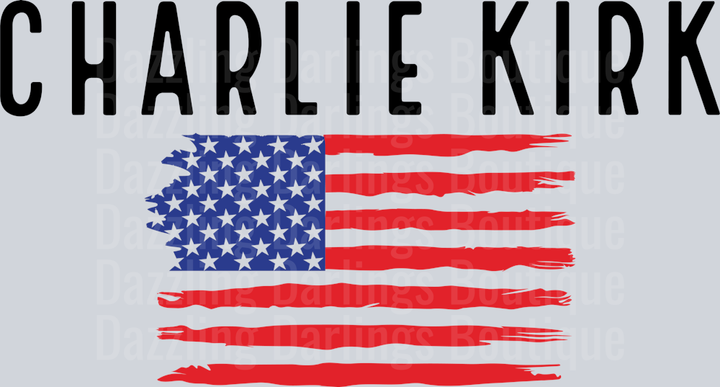 Charlie Kirk Black Letters Distressed Flag