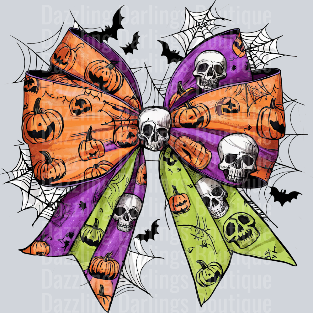 Halloween Fall Coquette Bow Purple Green Orange Skulls