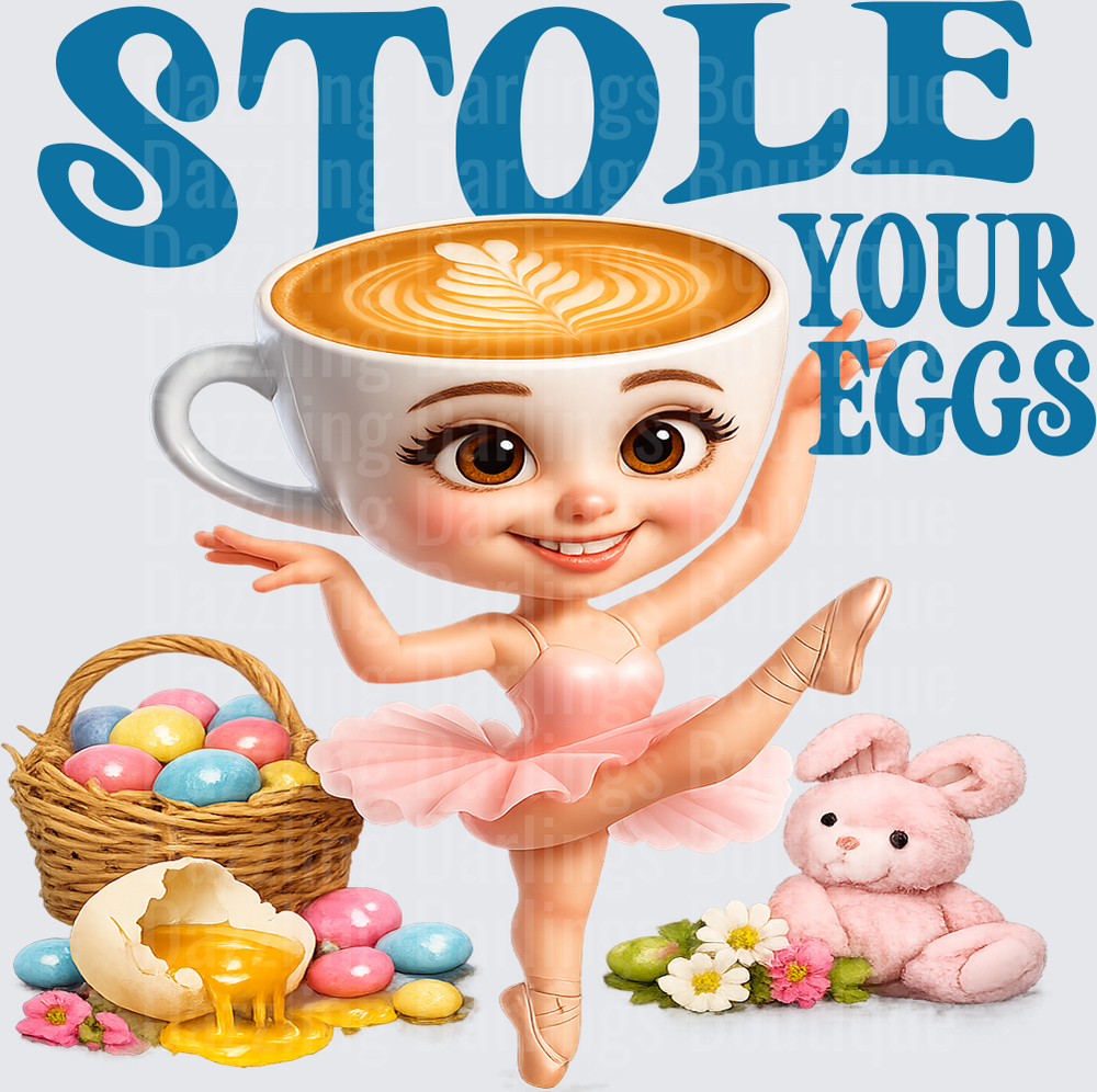 Stole Your Eggs Coffee Cup Head Ballerina Easter Design