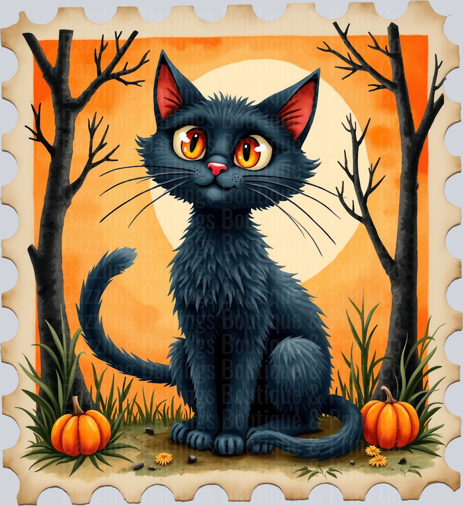 HALLOWEEN FALL CAT PUMPKIN STAMP DTF TRANSFER