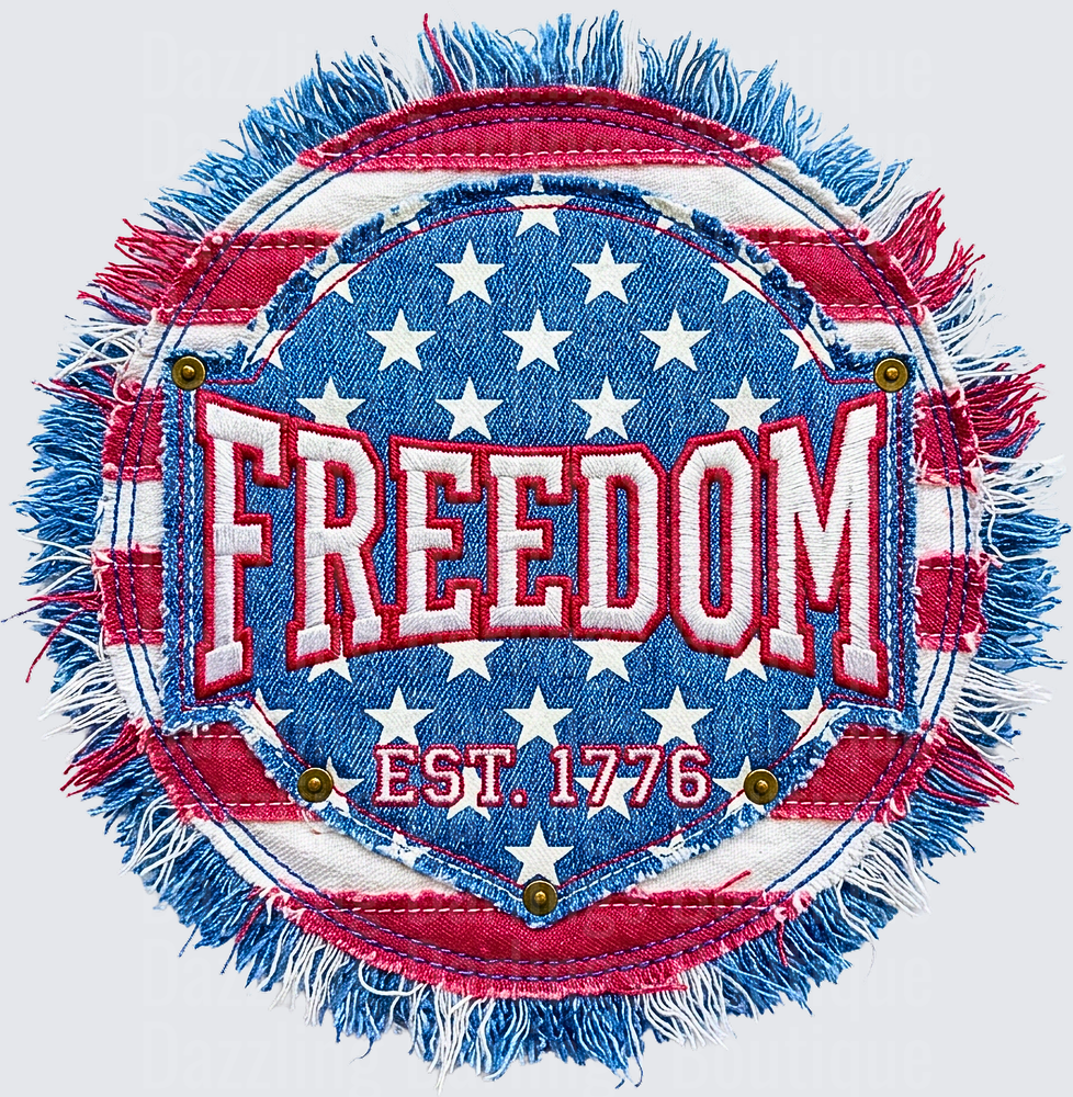 Freedom Est. 1776 Patriotic Denim Patch with Stars and Stripes