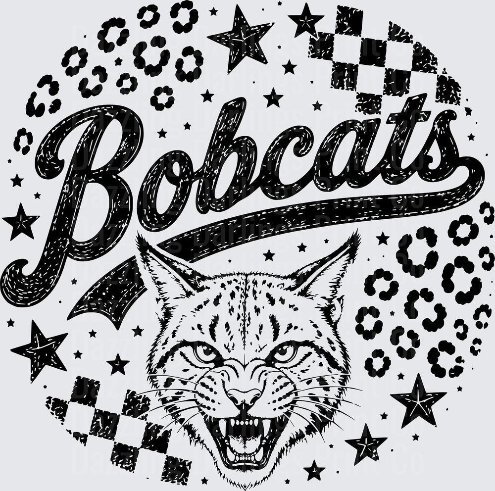 Bobcats Script Mascot Roaring Bobcat Leopard Print Stars