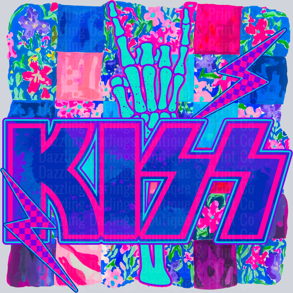 Rock Band Neon Skeleton Hand Blue Lightning Letters