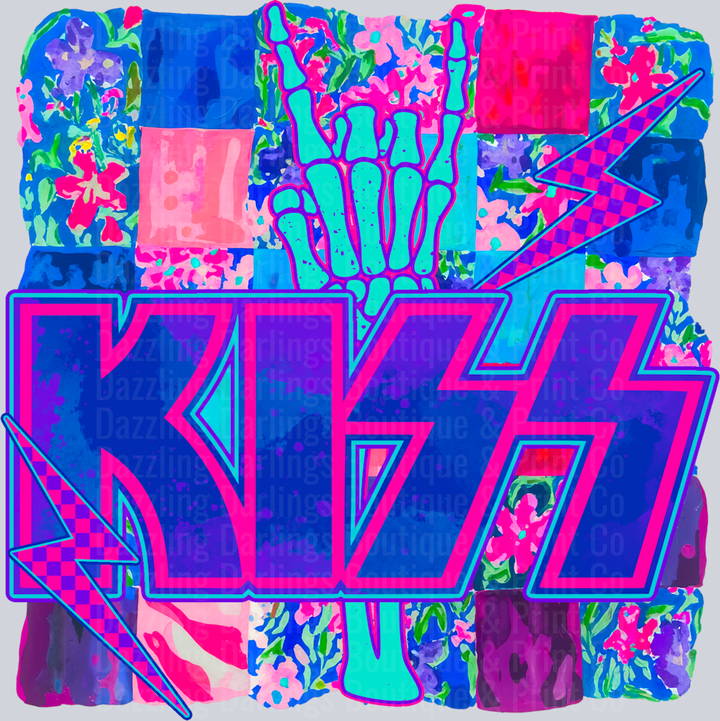 Rock Band Neon Skeleton Hand Blue Lightning Letters