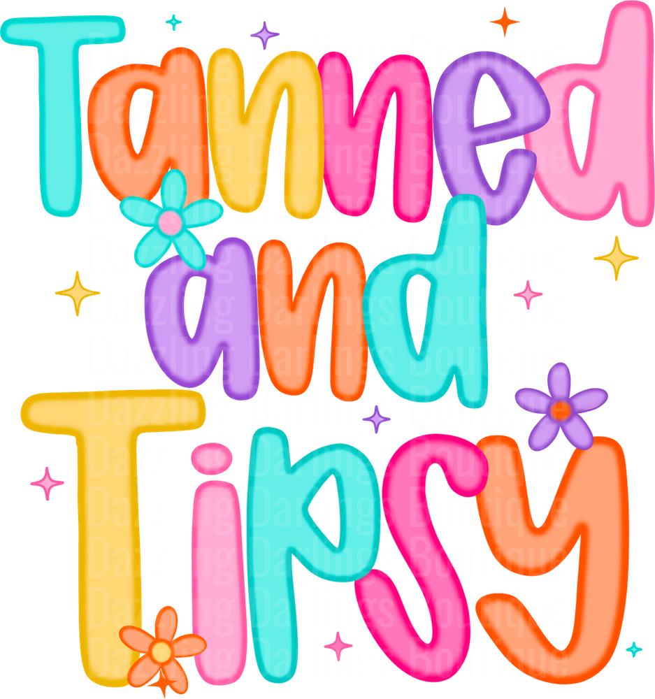 Tanned and Tipsy Colorful Balloon Letters with Flowers and Stars