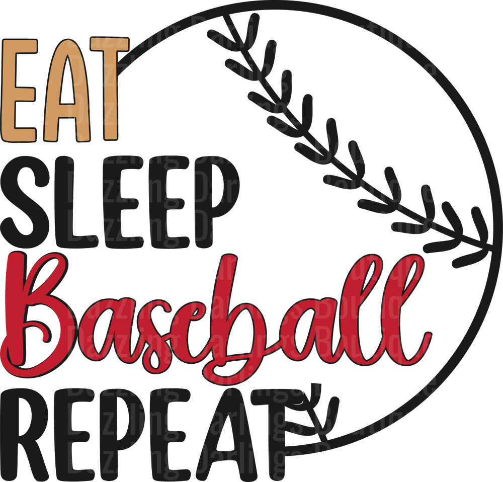 Eat Sleep Baseball Repeat with Baseball Stitching Design