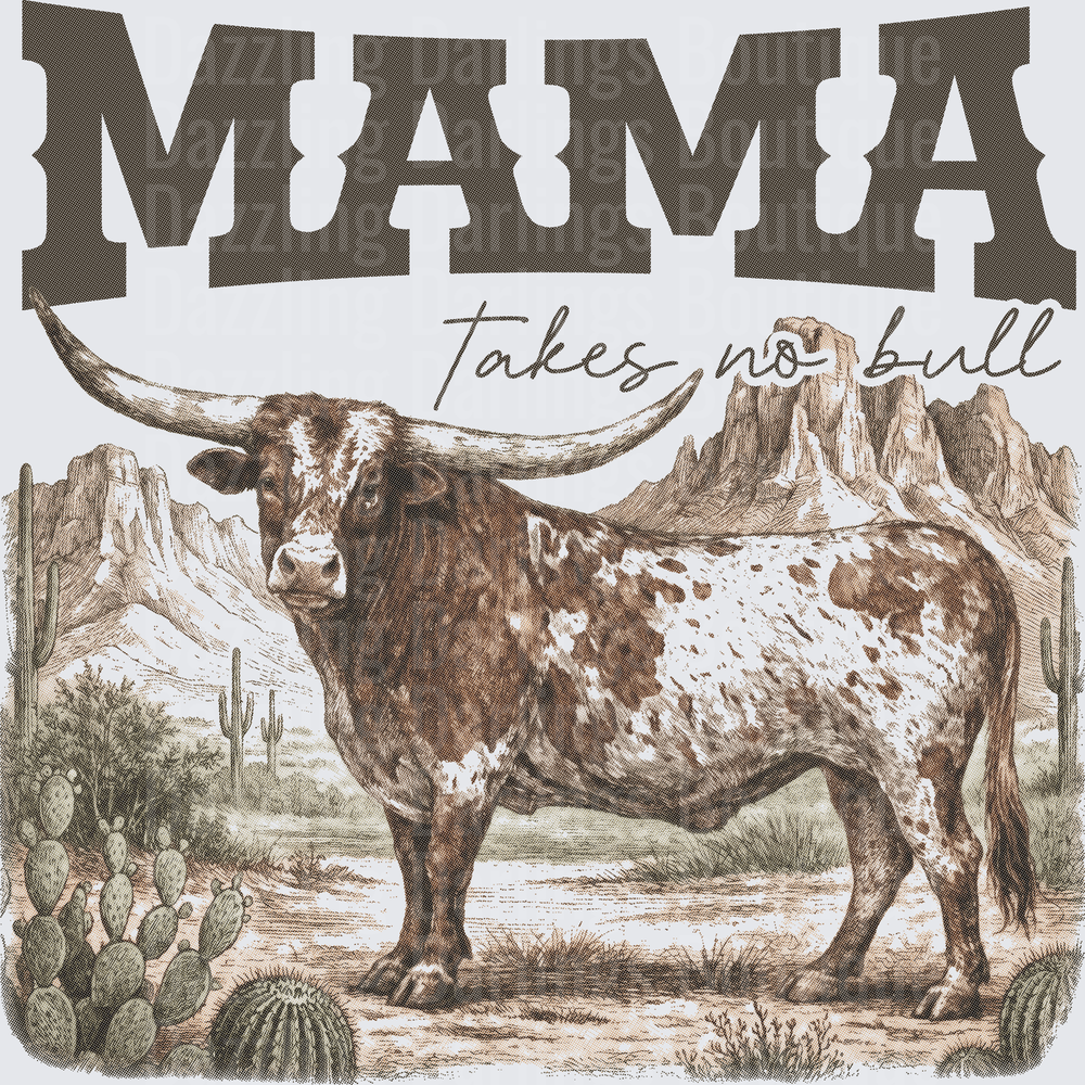 Mama Takes No Bull Longhorn Cow Western Desert Scene