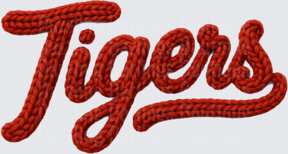 Tigers Knitted Yarn Script Text Red Braided Letter Word