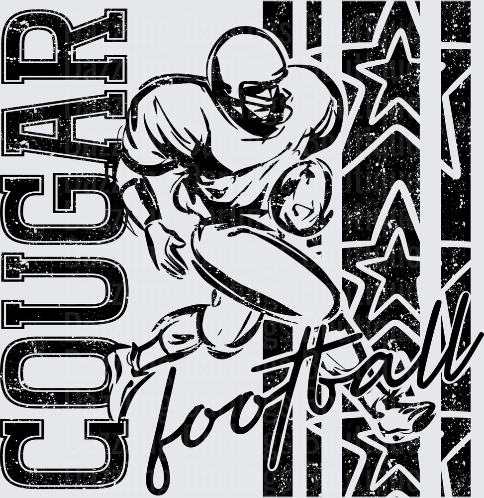 Cougar Football Player Running Back Stars Grunge Design