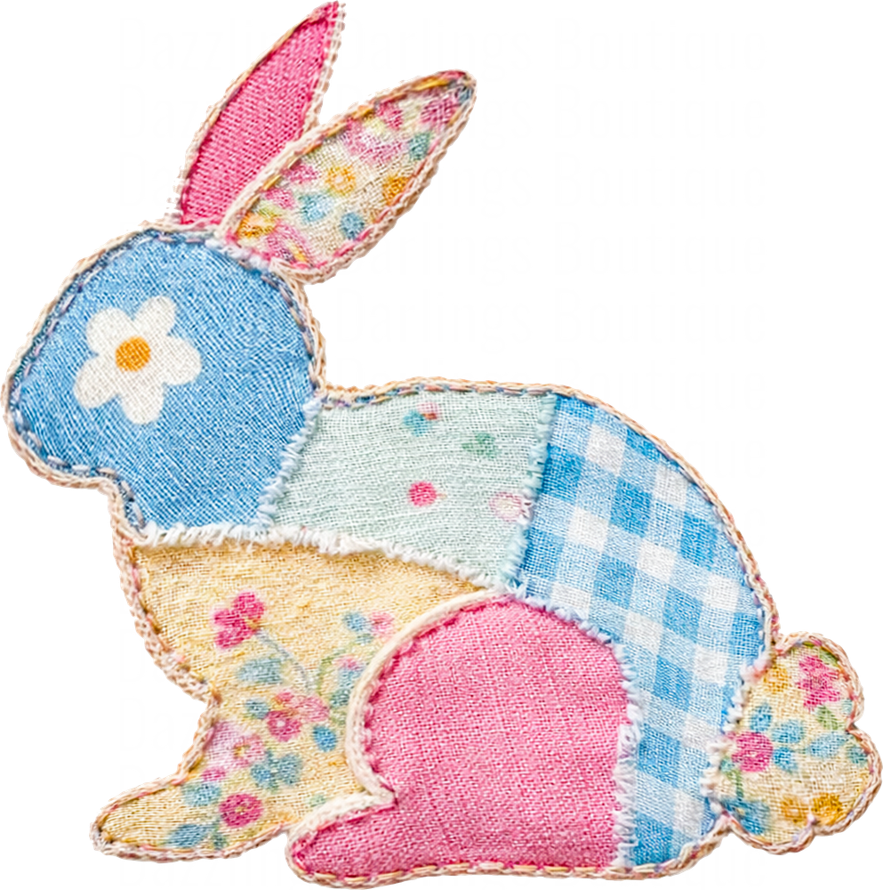 Patchwork Fabric Bunny with Daisy Flower Applique Design