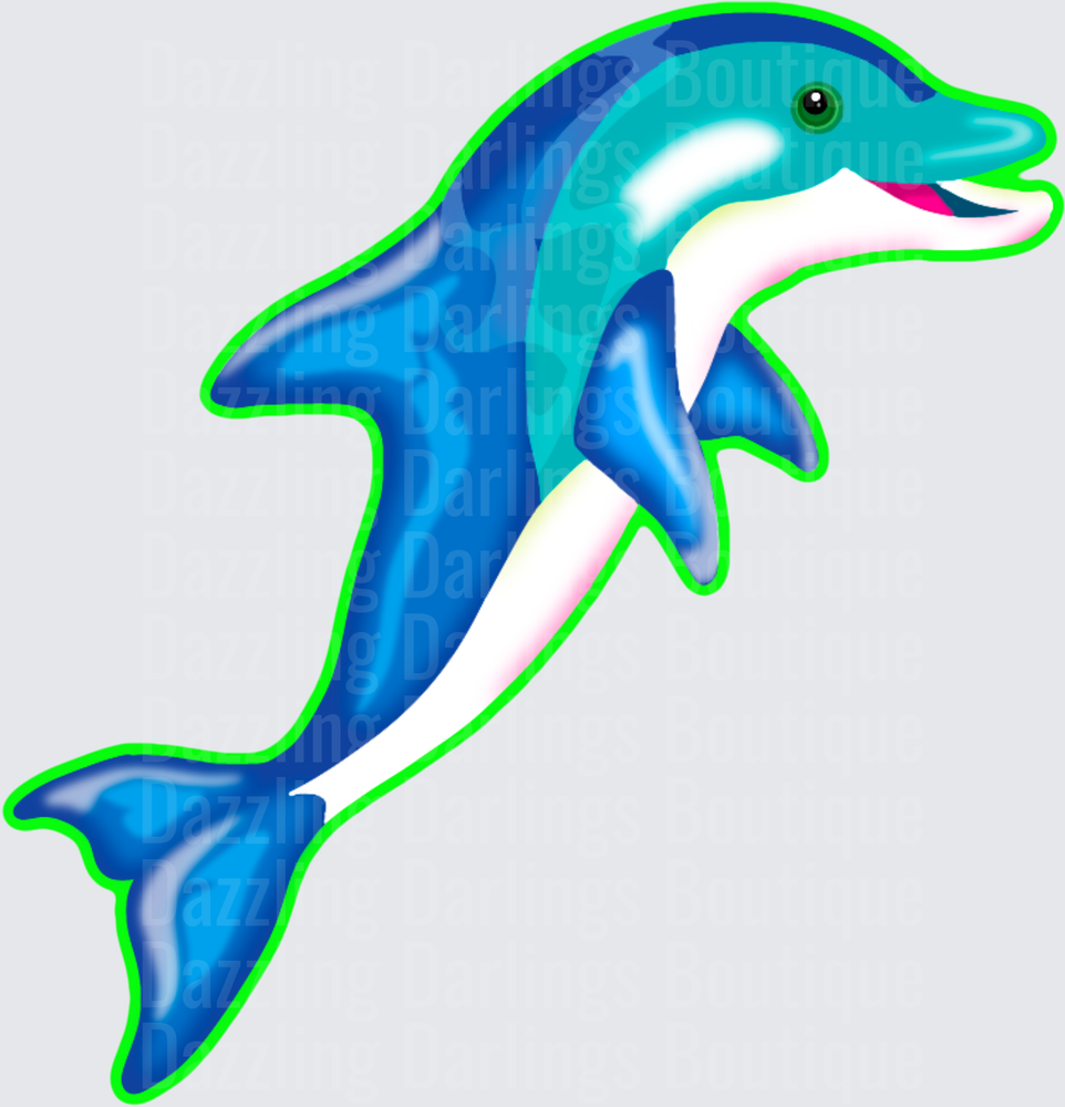 Friendly Blue and Teal Dolphin with Green Outline