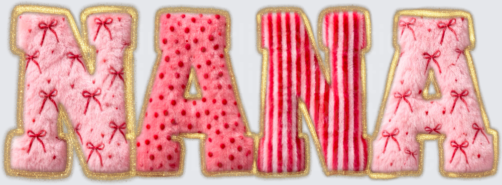 MAMA Pink Bow Pattern Red Stripes Gold Embroidered Letters