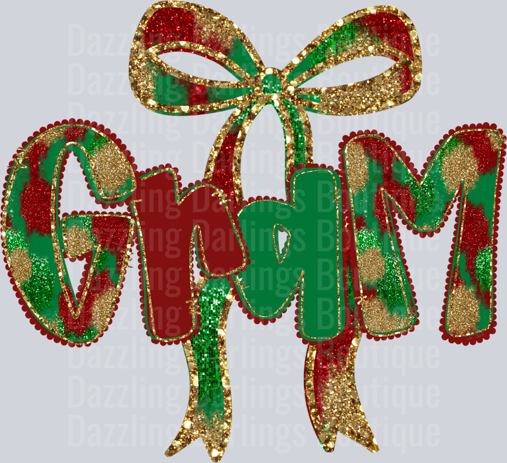Gram Christmas Glitter Bow Plaid Letters