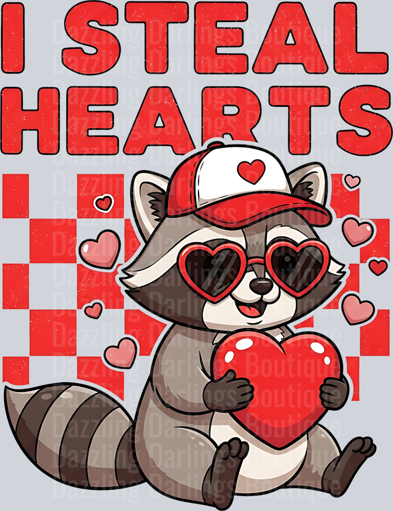VALENTINES DAY I STEAL HEARTS RACCOON