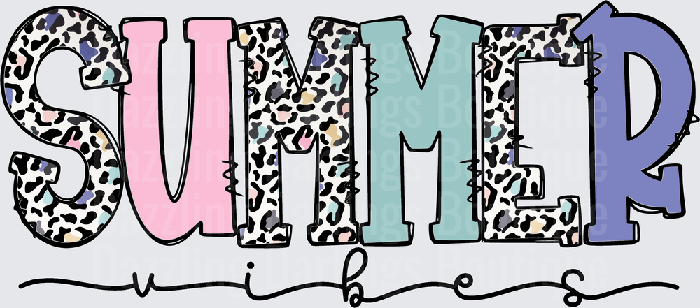 Summer Vibes Leopard Print Text with Pastel Colors