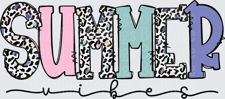 Summer Vibes Leopard Print Text with Pastel Colors
