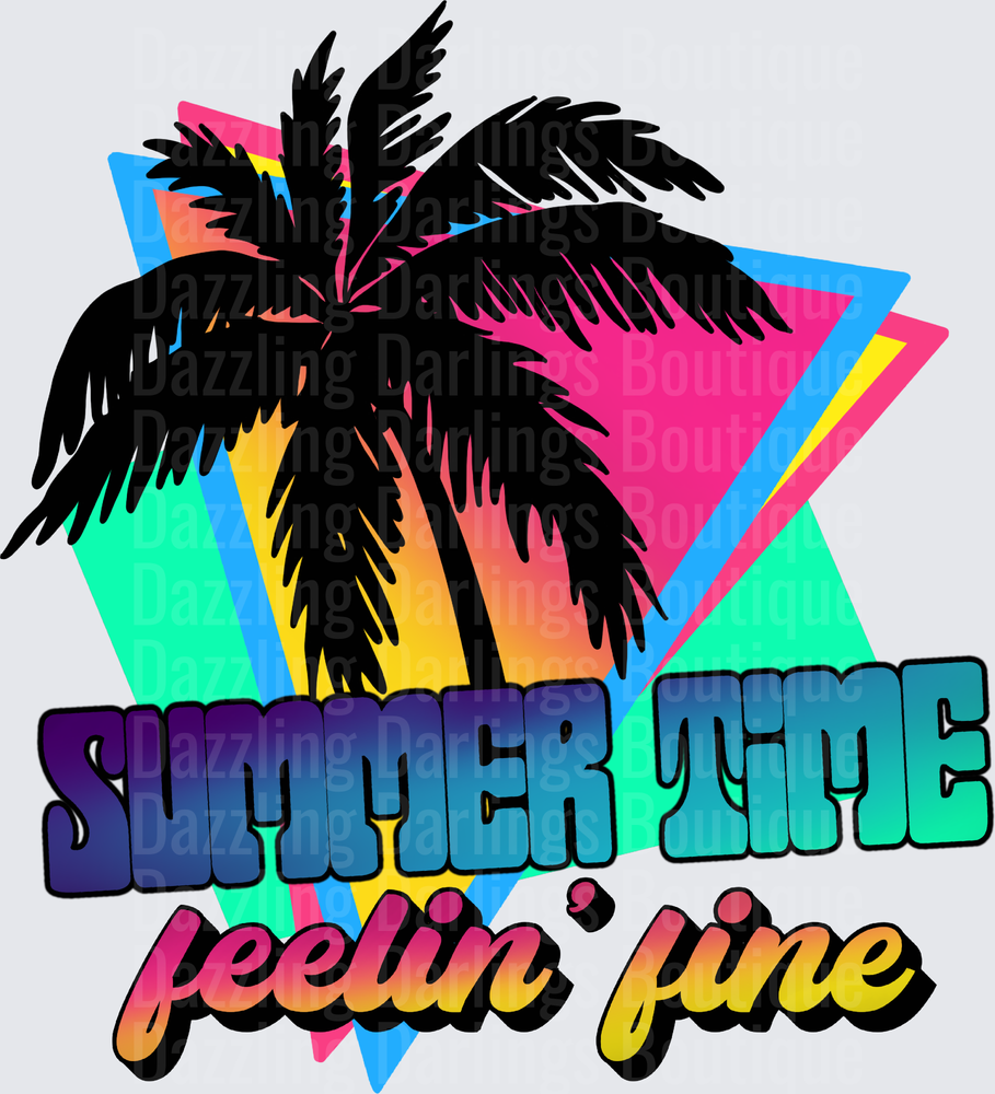 Summertime Feelin Fine Retro Palm Tree 80s Vaporwave