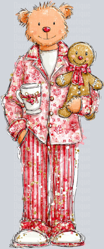 Christmas Teddy Bear Pink Pajamas Gingerbread Cocoa