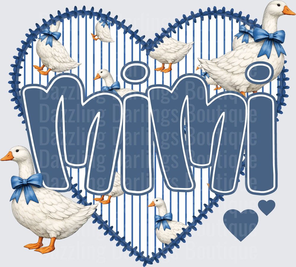MiMi Heart Frame with White Geese and Blue Bows