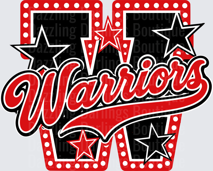 Warriors Bold Letter W Stars Red Black Team Spirit Logo