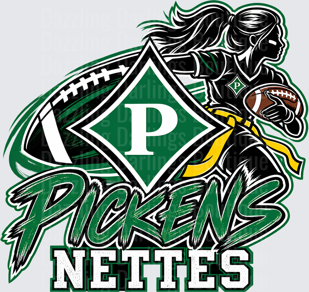 Pickens Nettettes Football Girl Running Back Green Diamond P Logo