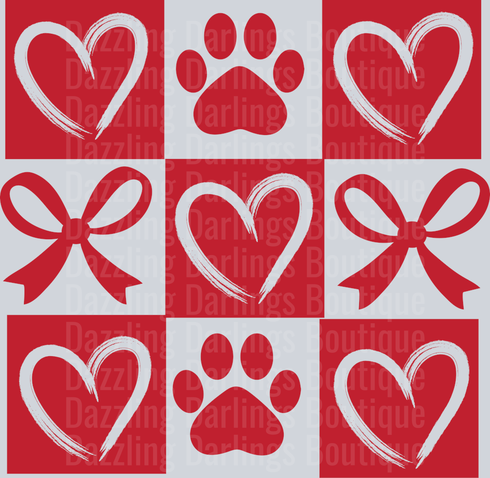 Retro Checkered Dog Paw Valentine Coquette