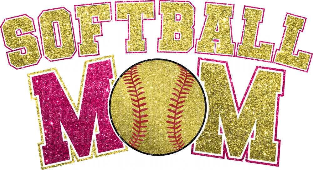 Softball Mom Glitter Text Design with Gold Baseball