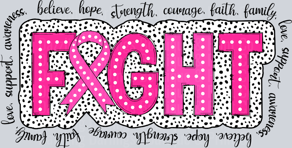 Breast Cancer Awareness Ribbon Fight Word Border Polka Dot
