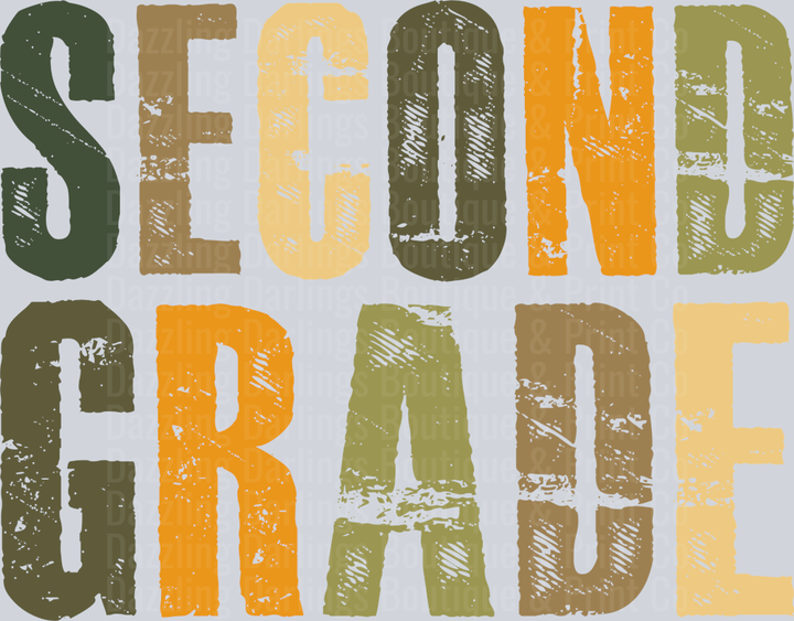 Second Grade Distressed Green Orange Block Letters