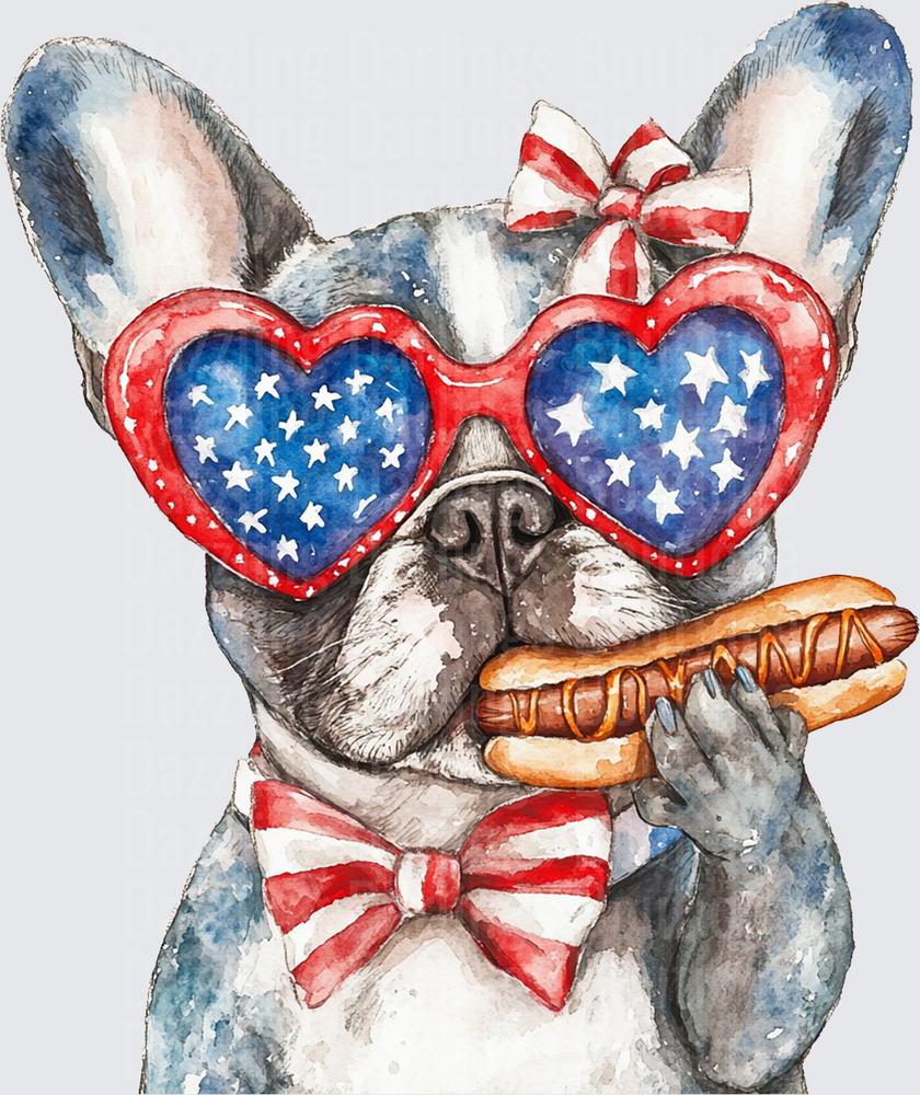 Patriotic French Bulldog Heart Sunglasses Hot Dog 4th of July