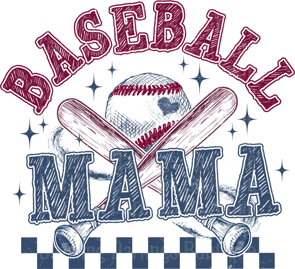 Baseball Mama with Crossed Bats and Vintage Stars Design