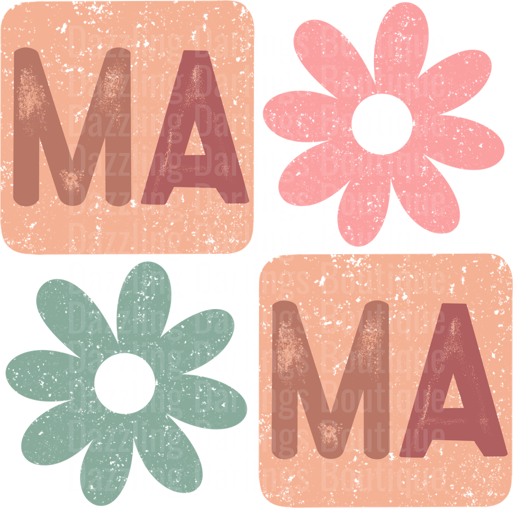 Retro Mama Flowers Design with Vintage Distressed Effect