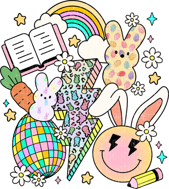 Easter Bunny Teacher School Supplies Rainbow Flowers