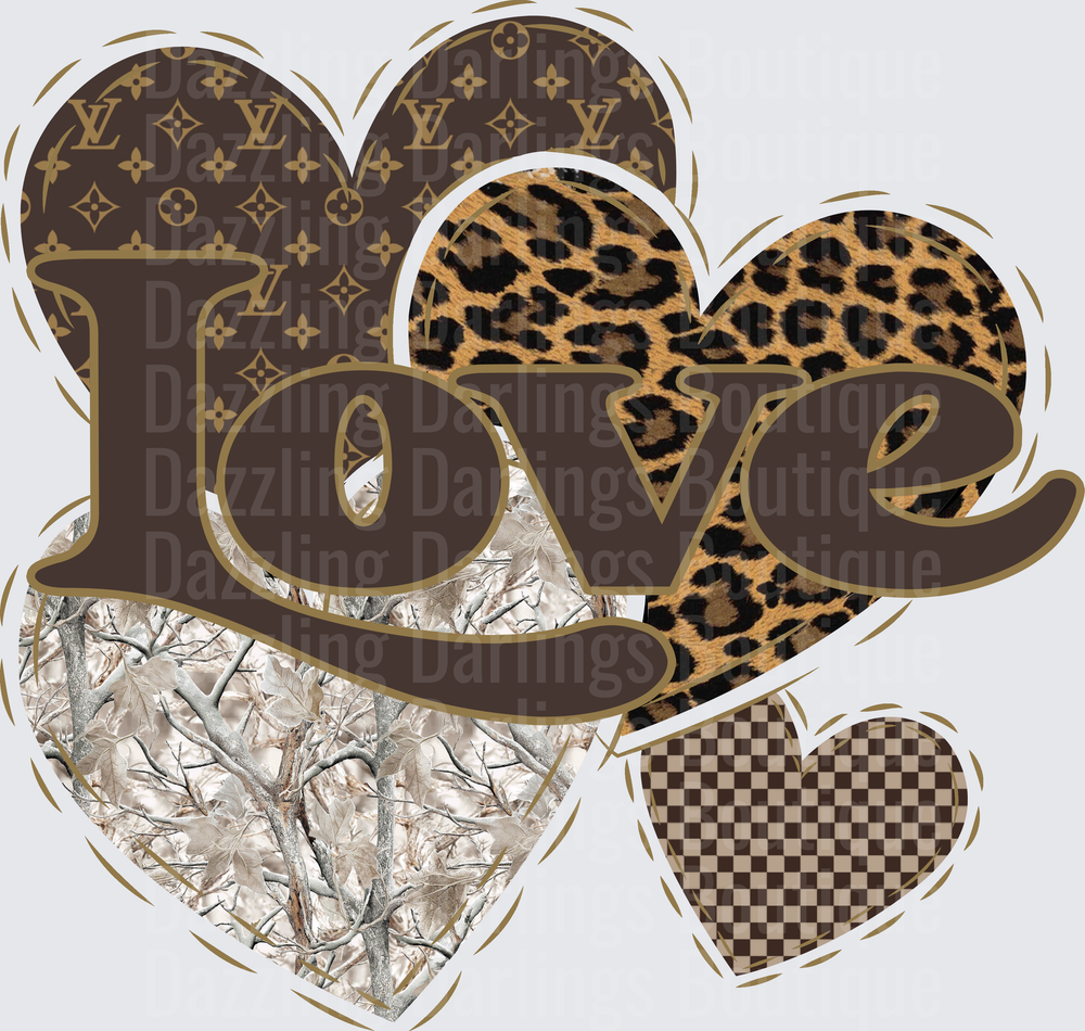 Love Hearts with LV Leopard Print and Camo Patterns