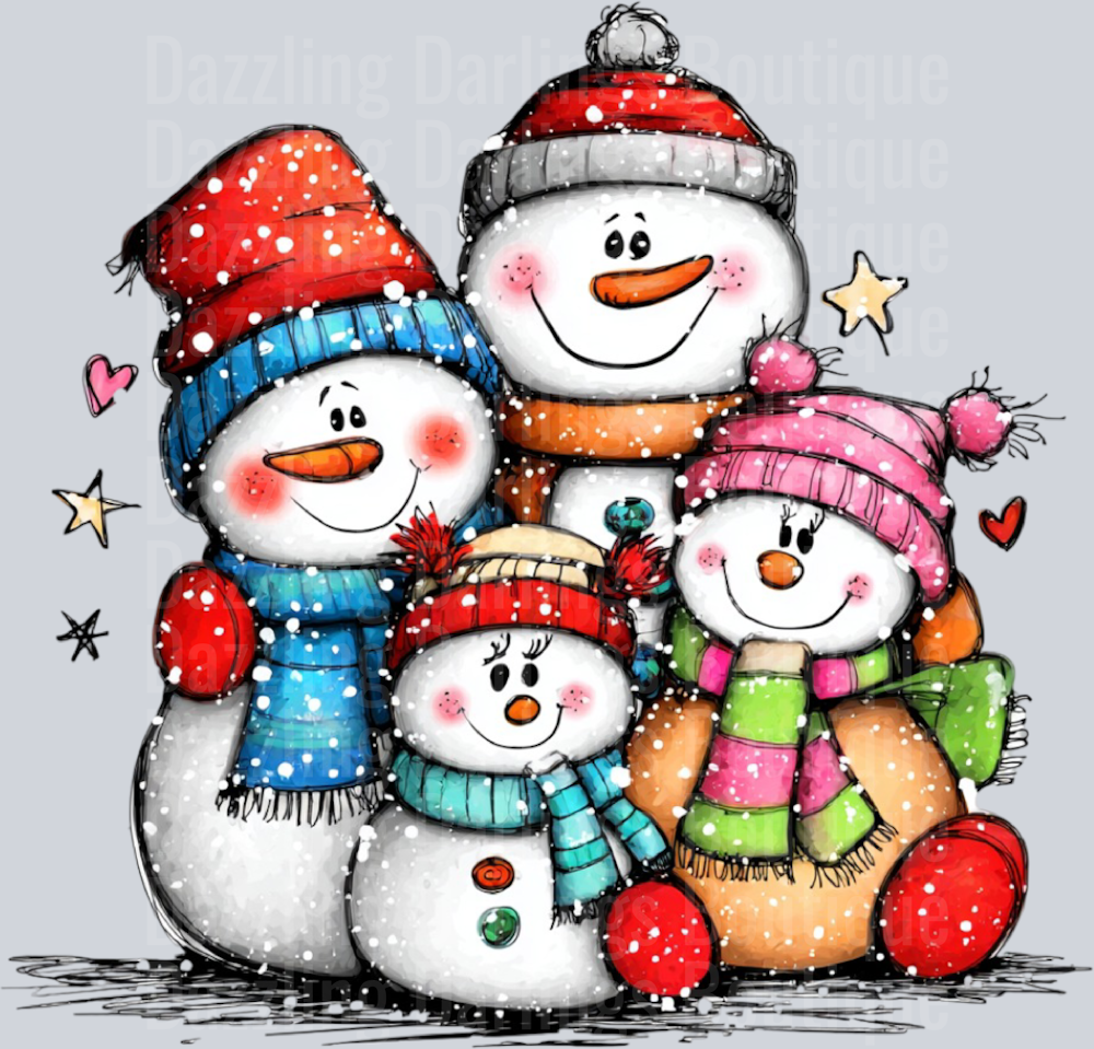 Hand-drawn Snowman Family